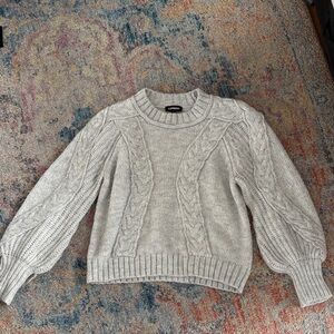 Express Light Gray Cable Knit Sweater w/ puff sleeve